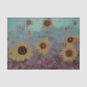 Papier Mousseline Champ de tournesols Texture vintage sarcelle jaune