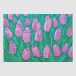 Papier Mousseline Champ de tulipes roses, Fleurs de printemps peintu