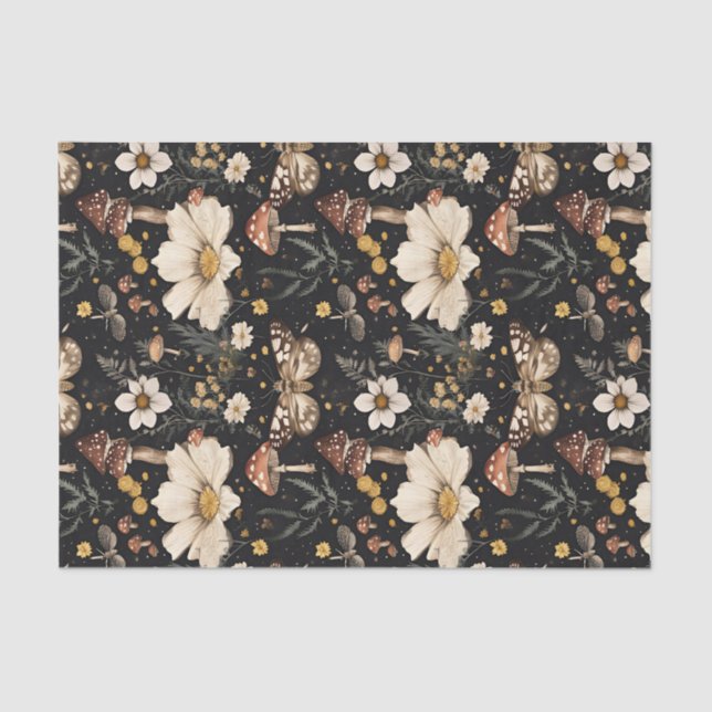 Papier Mousseline Champignon d'automne et fleurs Découpage d'automne (Recto)