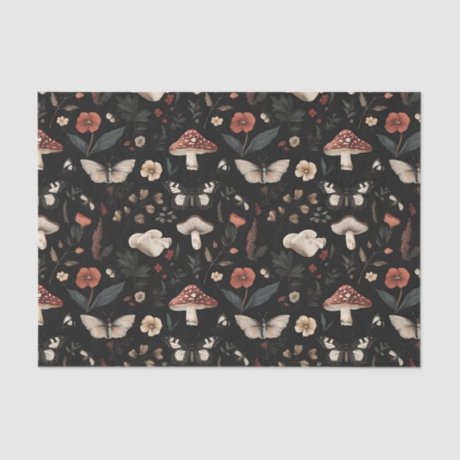 Papier Mousseline Champignon d'automne et fleurs Découpage d'automne (Recto)