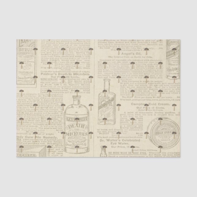 Papier Mousseline Champignons avec découpage journal antique (Recto)