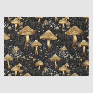 Papier Mousseline Champignons Cottagecore Noir & Or