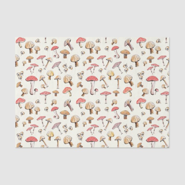 Papier Mousseline Champignons des bois Aquarelle naturelle dessinée  (Recto)