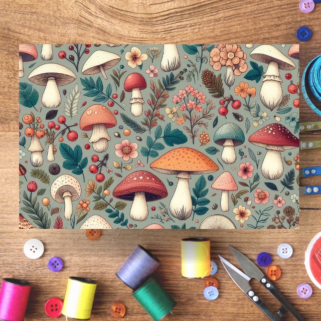 Papier Mousseline Champignons des bois Collage Découpage (Woodland Mushrooms Collage Decoupage Tissue Paper
)