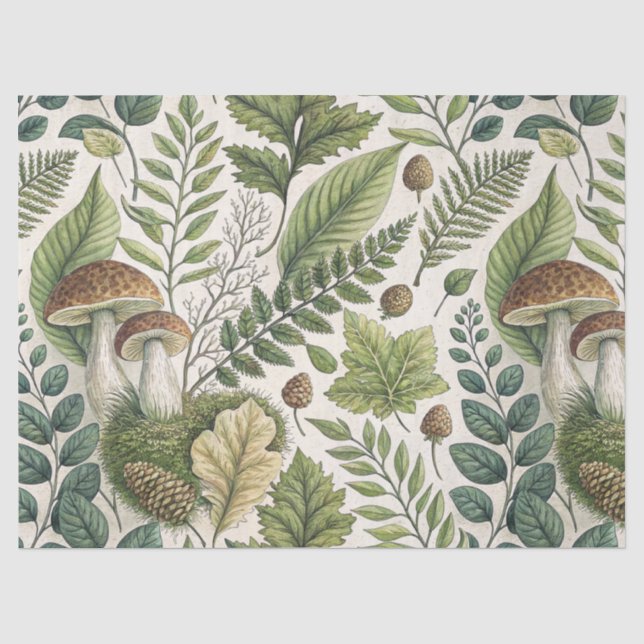 Papier Mousseline Champignons des bois Pinecones Ferns Motif d'autom (Recto)