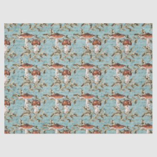 Papier Mousseline Champignons des bois sur papier de tissus Turquois