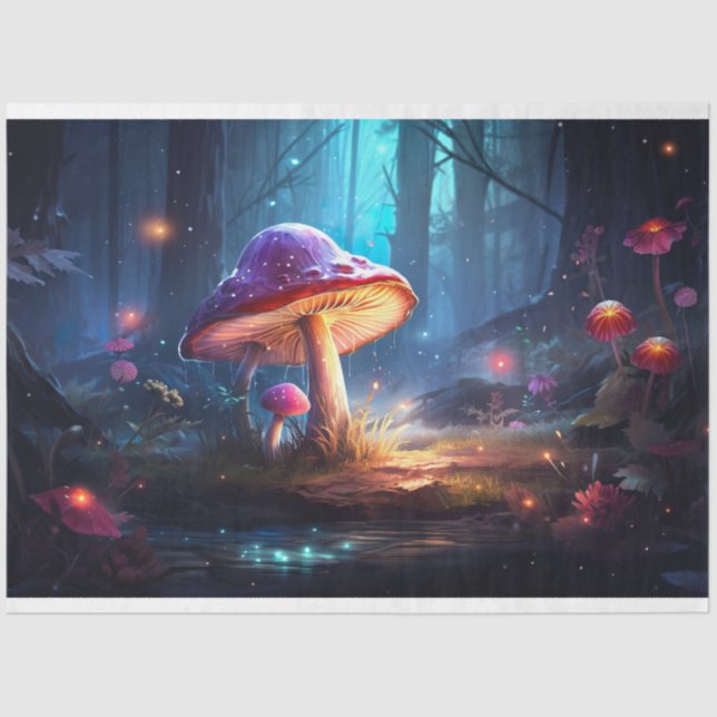 Papier Mousseline Champignons en forêt 5 papier décolpage (Recto)