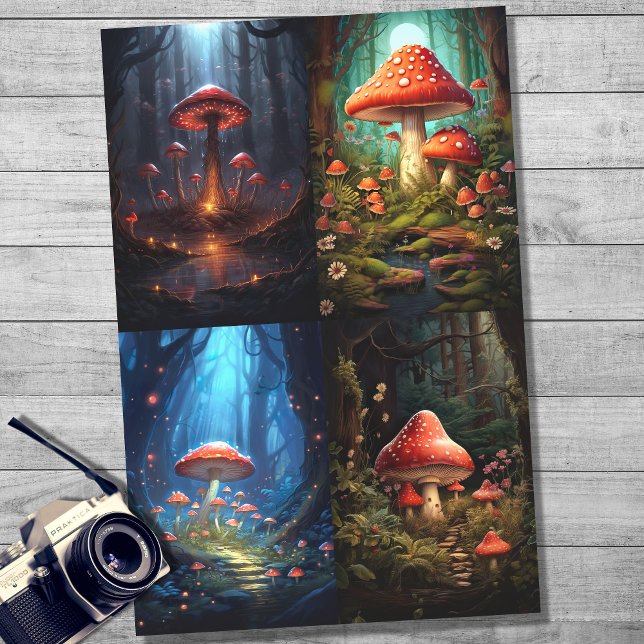 Papier Mousseline Champignons en forêt Collage 1 papier décolpage (Créateur téléchargé)