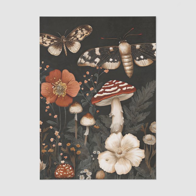 Papier Mousseline Champignons et feuilles de couleur pâle (Recto)