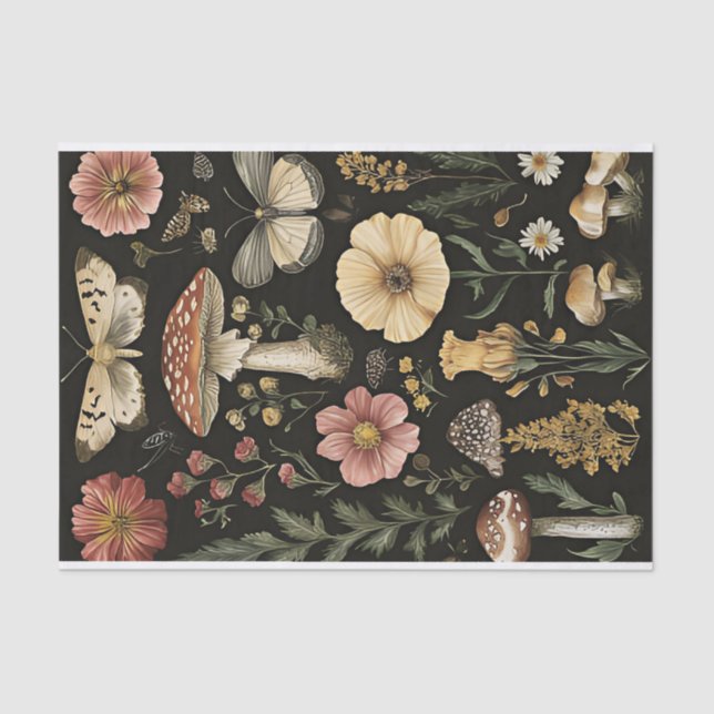 Papier Mousseline Champignons et fleurs d'automne Découpage d'automn (Recto)