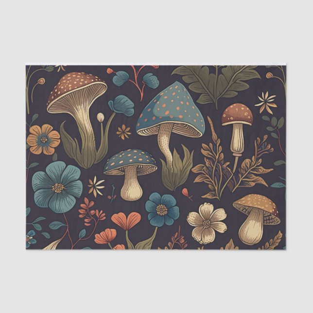 Papier Mousseline Champignons et fleurs rétro (Recto)