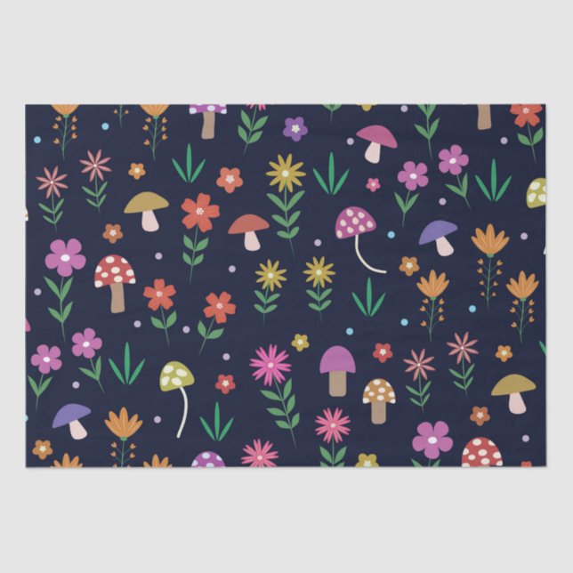 Papier Mousseline Champignons magiques avec Motif Fleurs Whimsical (Recto)