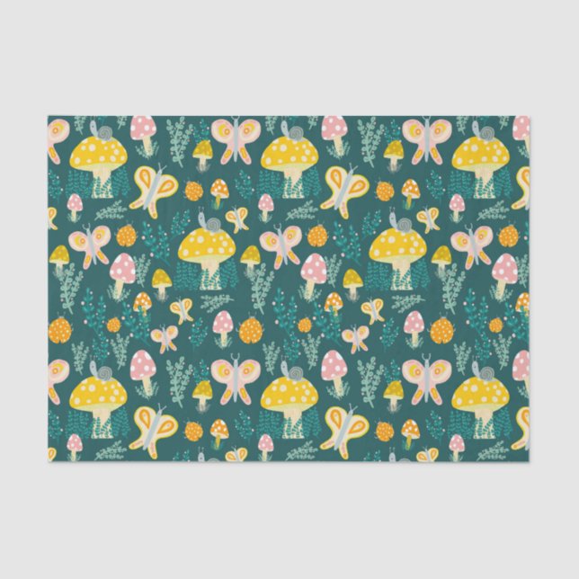 Papier Mousseline Champignons magiques Mignons Papillons Escargots L (Recto)