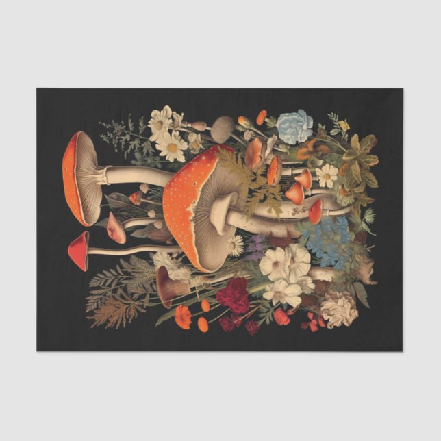 Papier Mousseline Champignons Parmi De Jolies Fleurs Illustration (Recto)