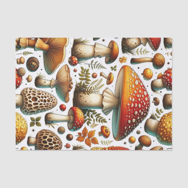 Papier Mousseline Champignons Sauvages Fantaisistes (Recto)