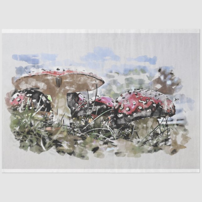 Papier Mousseline Champignons Toadstool aquarelle Découpage  (Recto)