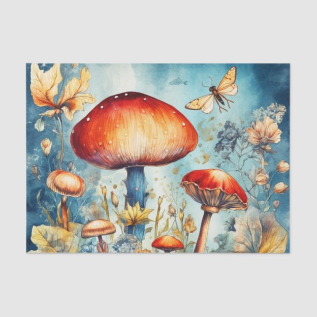 Papier Mousseline Champignons Vintages lumineux Retro Inspiré (Recto)