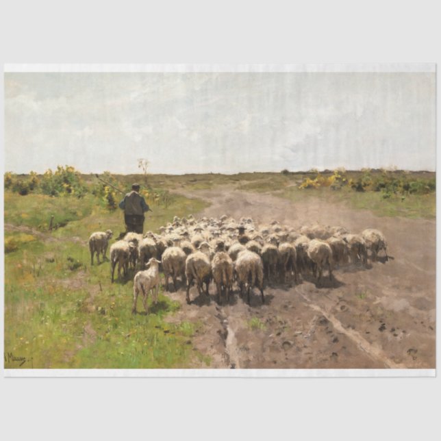 Papier Mousseline Changing Pasture, 1887 par Anton Mauve (Recto)