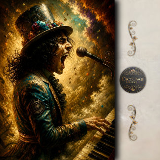 Papier Mousseline Chanteur de piano rock vintage découpage