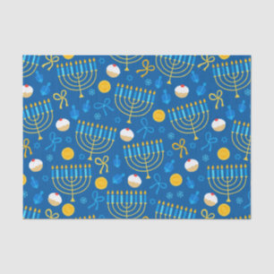 Papier Mousseline Chanukah Menorah Gelt Dreidel Bleu