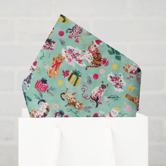 PAPIER MOUSSELINE CHAOS DE CHAT DE NOËL  (Sac cadeau)