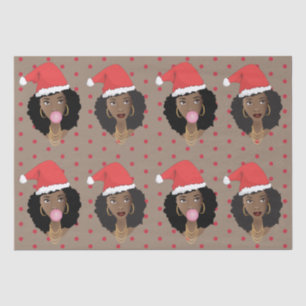 Papier Mousseline Chapeau de Noël, Femme noire, gomme, Chien rouge