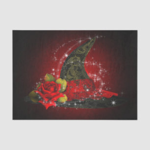 Papier Mousseline Chapeau de sorcière Glam Lacy noir et rouge à pail