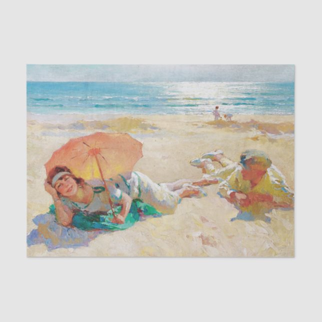 Papier Mousseline Charles Garabed Atamian 1920's Couple à la plage (Recto)