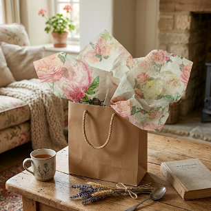 Papier Mousseline Charmant motif artistique de roses roses blush dan