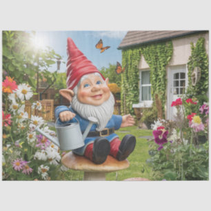 Papier Mousseline Charmante Gnome de jardin avec canne d'eau