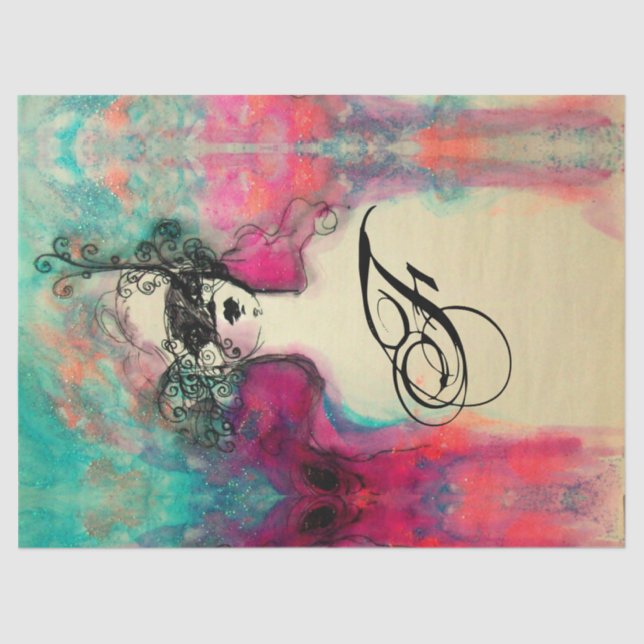 Papier Mousseline CHARME /Dame au Masque Monogramme rose Turquoise v (Recto)