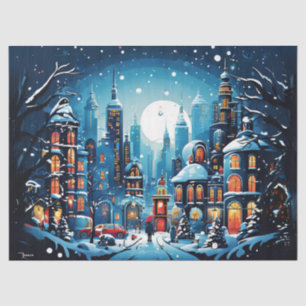 Papier Mousseline Charming City Christmas Scene Découpage Pape d'emb