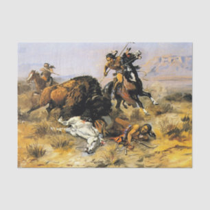 Papier Mousseline "Chasse au buffle" Cowboy Art de Charles Russell