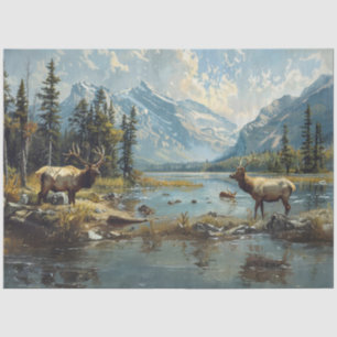Papier Mousseline Chasse Découpage Pêche Montagnes Elk Neige