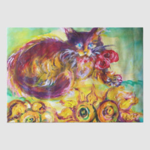 PAPIER MOUSSELINE CHAT AVEC RIBBON ROUGE ET SOUFFRES