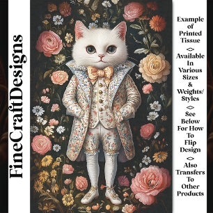 Papier Mousseline Chat Blanc Baroque Tenue Brodee CB7 Decoupage
