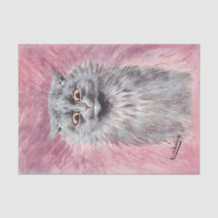 Papier Mousseline Chat bleu moelleux vintage lunatique félin