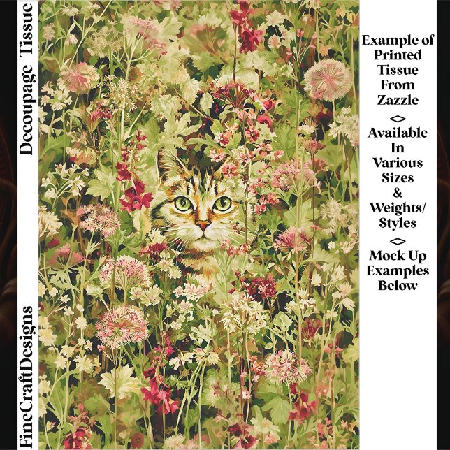 Papier Mousseline Chat Caché dans une Prairie de Fleurs Sauvages EX3 (Créateur téléchargé)