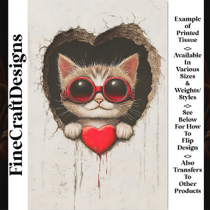 Papier Mousseline Chat Chaton aux Lunettes Rouges, Coeur Rouge AQ3 D