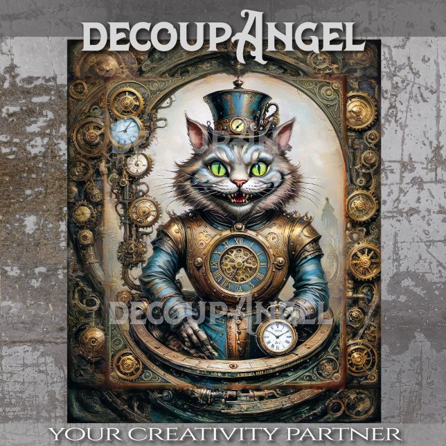 Papier Mousseline Chat Cheshire Chat à Steampunk Wonderland Découpag (Créateur téléchargé)