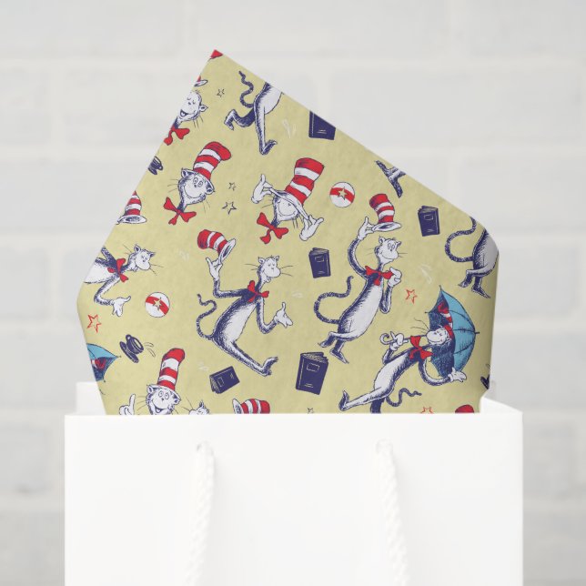 Papier Mousseline Chat Dans Le Casquette | Motif jaune (Sac cadeau)