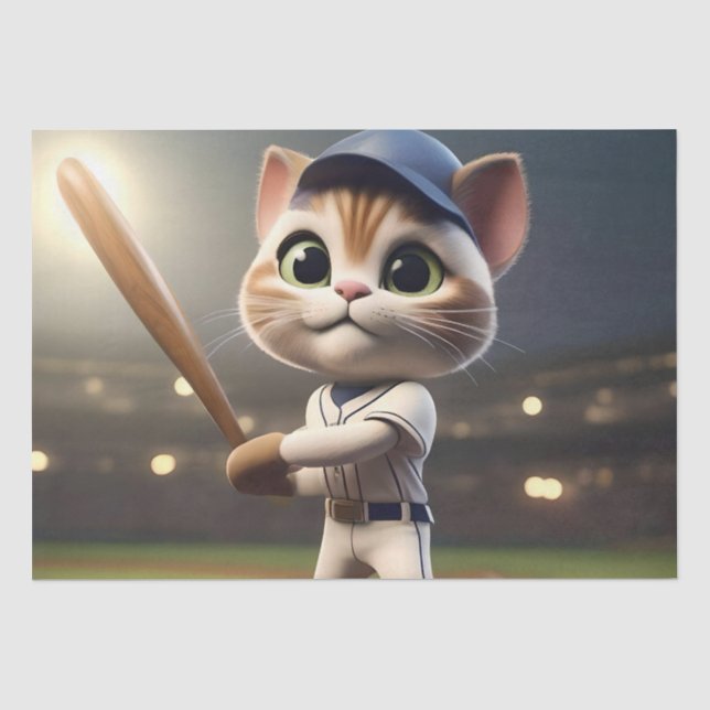 Papier Mousseline Chat de baseball 3D amusant, (Recto)