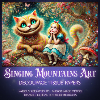 Papier Mousseline Chat de Cheshire et Alice en découpage vintage rêv