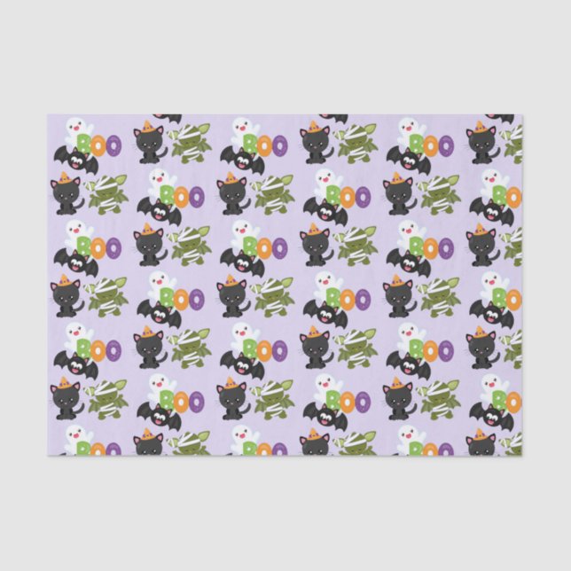 Papier Mousseline Chat de Cute Halloween, bat, mummy et ghost (Recto)