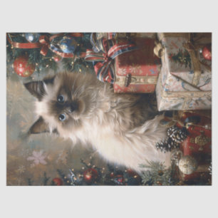 Papier Mousseline Chat de Noël Balinais Kitten Découpage Art