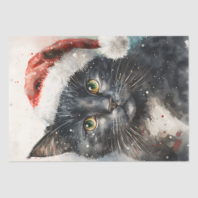 Papier Mousseline Chat de Noël mignon (Recto)