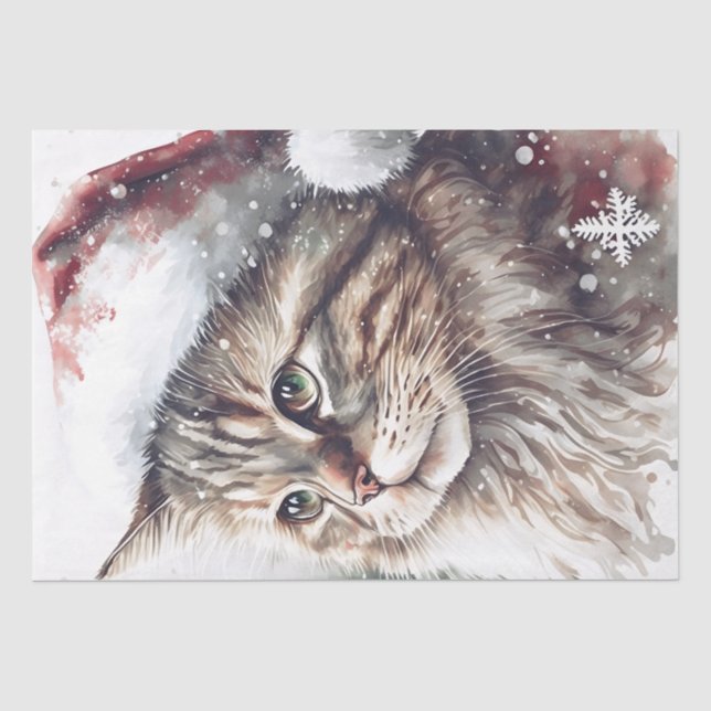 Papier Mousseline Chat de Noël mignon (Recto)