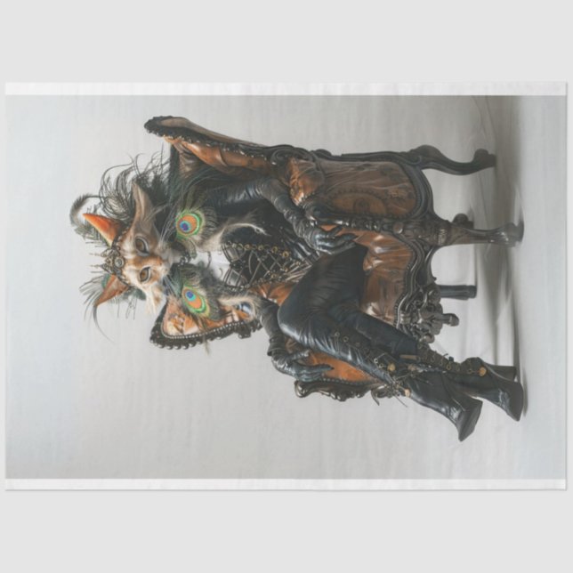 Papier Mousseline Chat d'Imaginaire en cuir Peacock Decoupage (Recto)