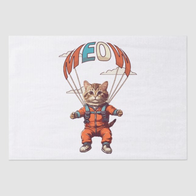 Papier Mousseline Chat drôle de parachutisme (Recto)
