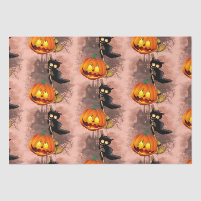 Papier Mousseline Chat effrayé par Citrouille Fun Halloween caractèr (Recto)